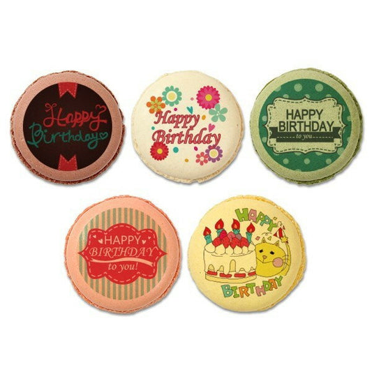 Happy Birthday /assorted macarons 5pcs / flowers, cake and cat...