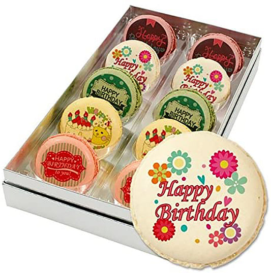 Happy Birthday /assorted macarons 10ps / flowers, cake and cat...