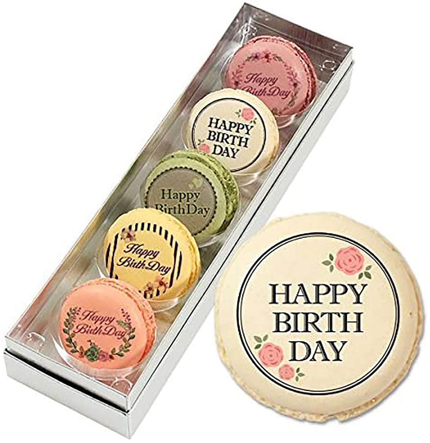 Happy Birthday /assorted macarons 5pcs / flowers