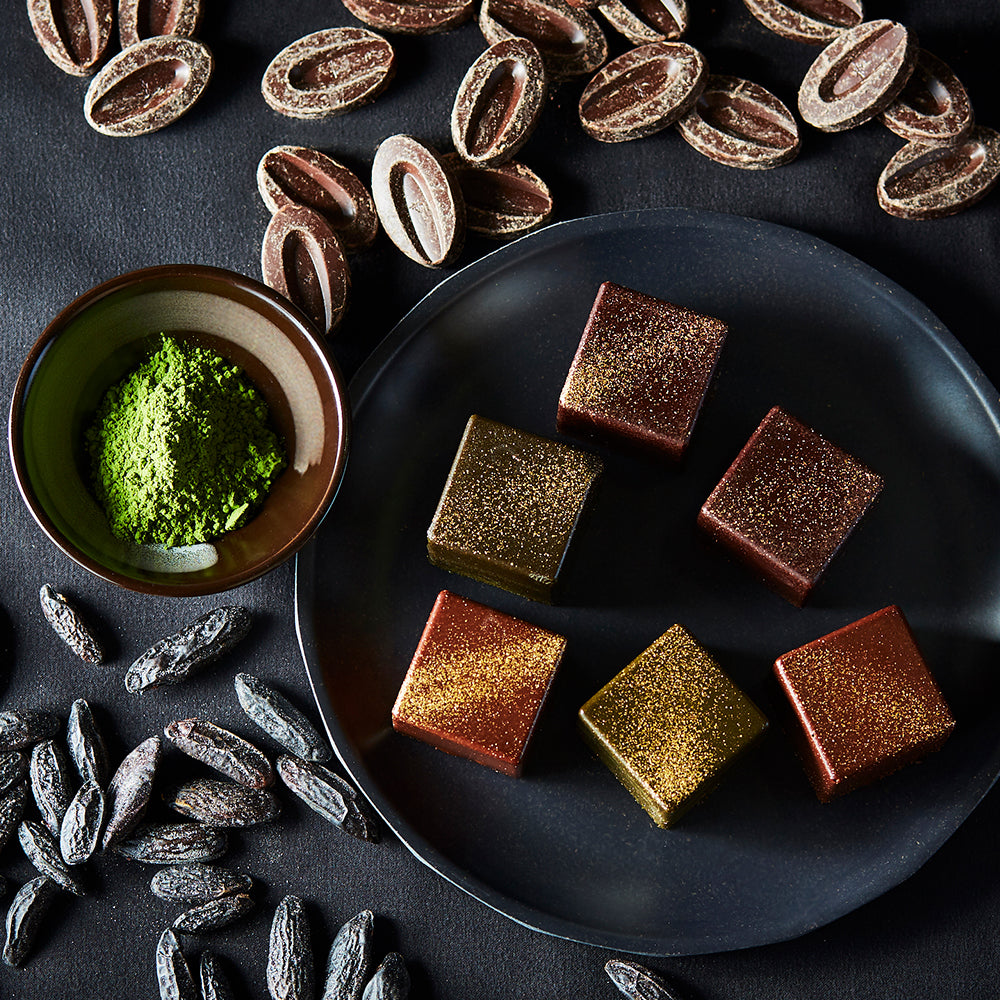 Terrine chocolate cubes (assortment: chocolate, tonka beans, matcha)